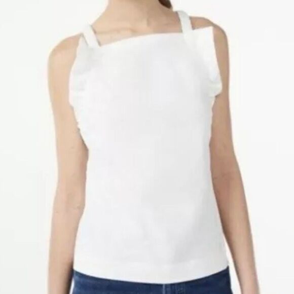 FREE ASSEMBLY | NWT Free Ruffle Shirred Flounce Tank White Cross Back | Large - Picture 2 of 8